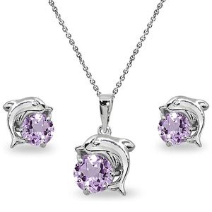 Dolphin Genuine Amethyst Sterling Silver Set